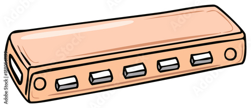Cartoon Illustration of a Beige USB Hub with Five Ports for Data Transfer
