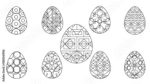 Collection of Intricately Patterned Easter Eggs for Coloring, Generative AI.