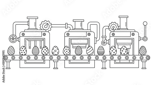 Easter Egg Production Line with Decorated Eggs, Generative AI.