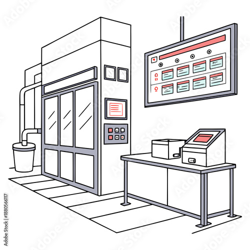 Smart food processing control room with digital dashboard, advanced automation, and real-time monitoring for efficient production, futuristic.