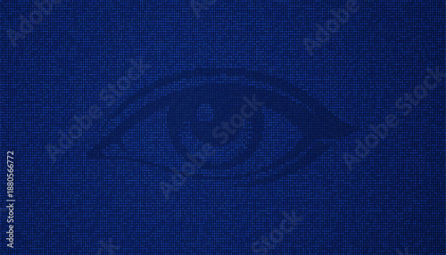 Human eye symbol created with binary numbers on blue screen