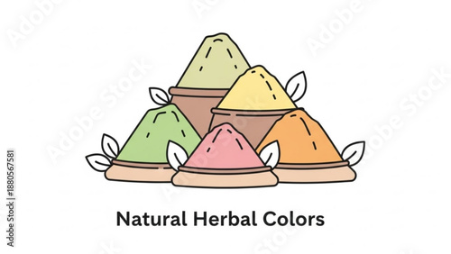 Vibrant natural herbal colors in powder form for dyeing and art projects in a colorful illustration
