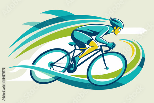 Dynamic illustration of a cyclist in full speed, embodying athletic determination and momentum