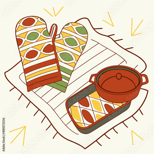 Colorful Oven Mitts and Cooking Pot Set