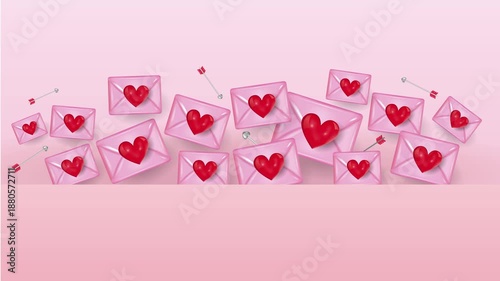 animated Valentine's Day background with love letter and hearts for banners, postcards, social networks, etc.