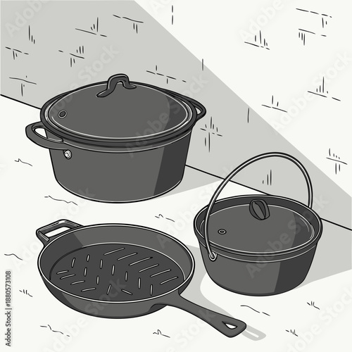 Assortment of Cast Iron Cookware on Display