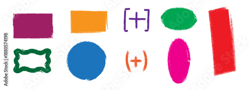 Colorful paint brush stroke shapes set in minimalist vector illustration