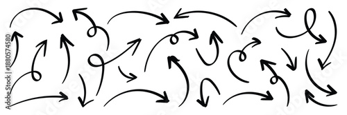 Scribbled Arrow doodle style. Simple Doodle Arrows Line Art Icons Vector Set. Hand drawn arrow collection vector illustrator