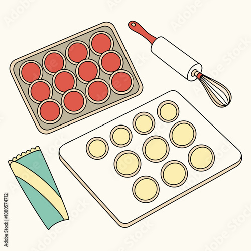 Baking Supplies With Dough Prepared