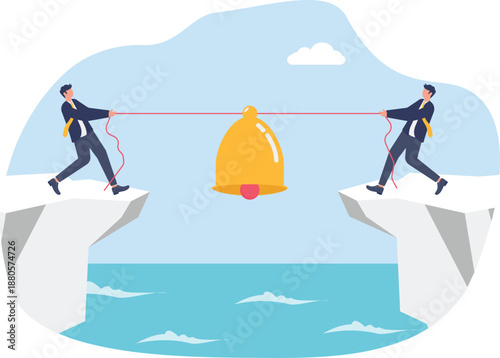 Business Tug of War Over Chasm with Bell