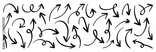 Scribble arrow elements vector set. Sketch doodle arrow collection for Web and UI design. Set of Hand drawn vector arrows doodle on white background.