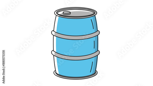 Industrial blue metal barrel container icon used for storing and transporting liquids and chemicals in warehouse and factory settings.