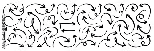 Scribbled Arrow Shapes Doodle Style Vector Set. Different hand drawn arrow element collection. 