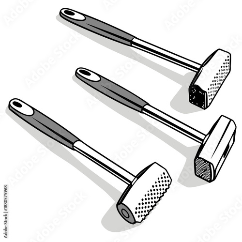 Set of Three Stainless Steel Meat Tenderizer Hammers