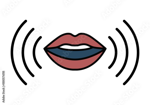 Icono de labios rojos hablando con ondas de sonido a los lados
