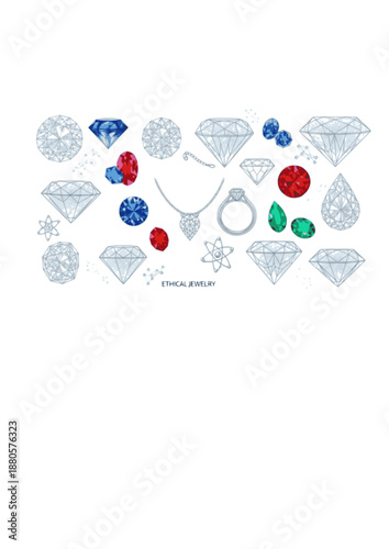 Lab Grown Diamond Silhouette, Synthetic Gemstone and Ethical Jewelry, Sustainable Luxury and Technology Science Concept Vector