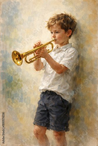 young boy playing trumpet