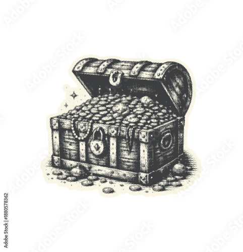 Vintage Treasure Chest Halftone Illustration isolated on transparent background, generative ai