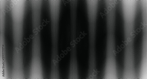Black and white halftone double slit wave pattern with gradient dotted texture.