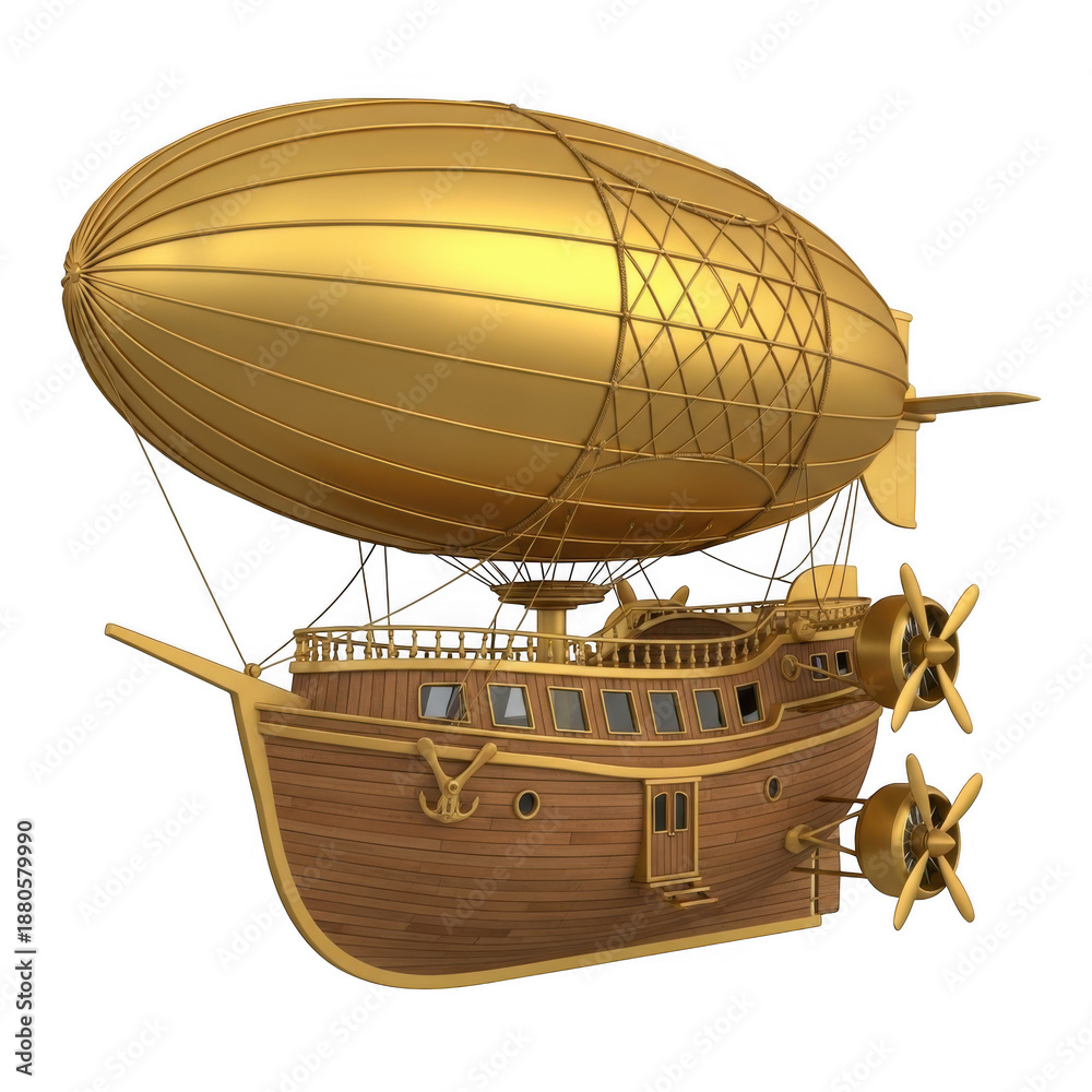 Naklejka premium 3d rendered steampunk airship with propellers