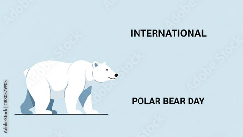 International polar bear day awareness illustration with white polar bear on light blue background