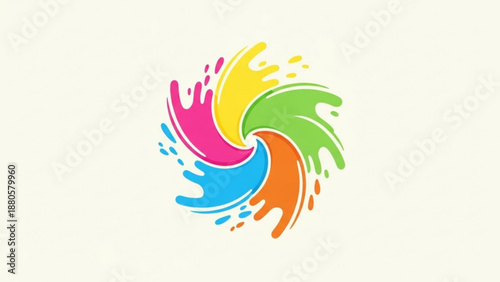 Vibrant colorful paint splashes in a swirling motion on a white background symbolizing creativity and design