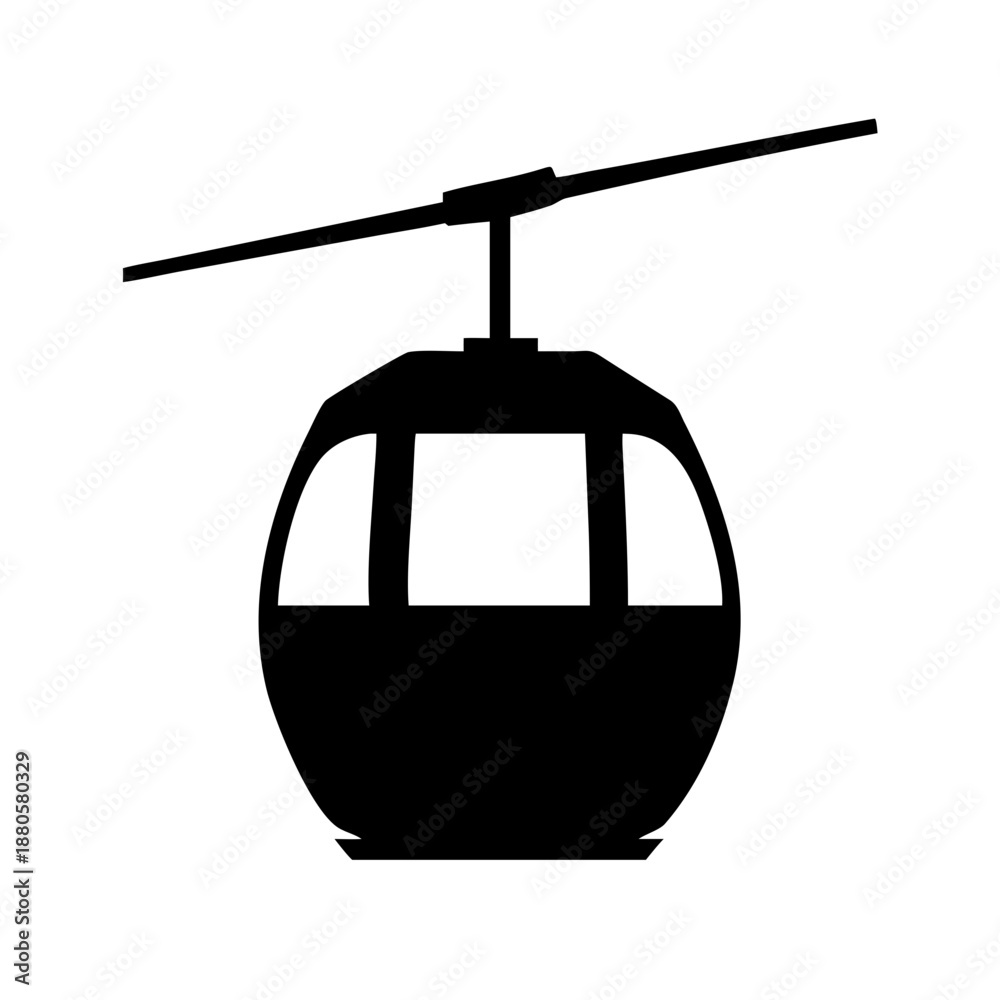 Fototapeta premium Black Silhouette Vector Icon of an Aerial Cable Car Gondola Isolated on White Background