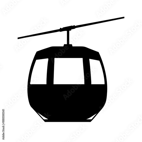 Black Silhouette Vector Icon of an Aerial Cable Car Gondola Isolated on White Background