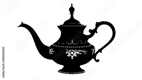 Black Moroccan Teapot Vector Silhouette Icon for Traditional Tea Ceremony Isolated on White Background