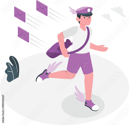 Man running with mailbags and envelopes in a dynamic illustration