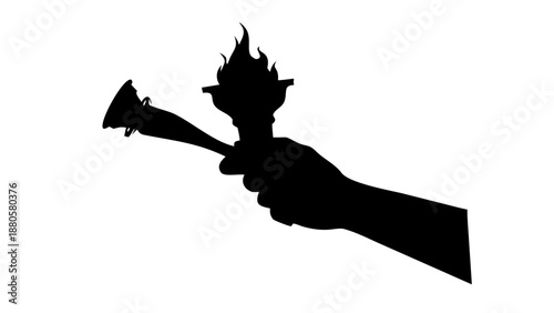 Black Silhouette Vector of Statue of Liberty Arm Holding Torch Isolated on White Background