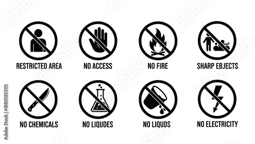 Warning signs for restricted areas and hazardous materials displayed prominently in a safety context