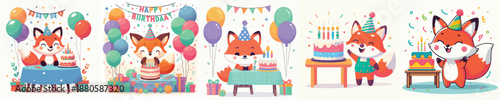 cute fox vector having a birthday
