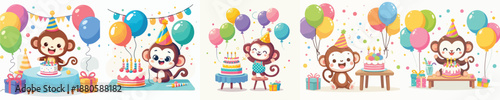 cute monkey vector having birthday
