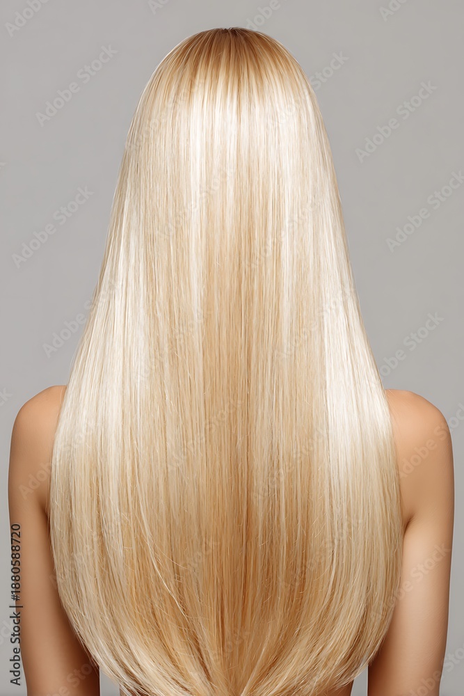 Fototapeta premium A luxurious, straight, long hairstyle emphasizing smooth, shiny, and healthy hair is ideal for advertising hair care products and salons.