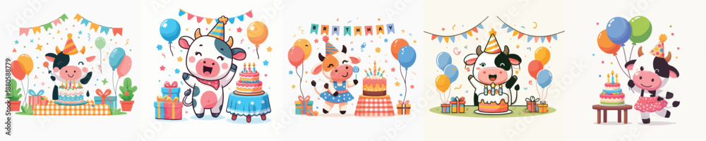 Fototapeta premium cute cow vector having a birthday