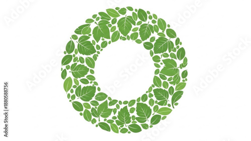 Green leafy wreath symbol on white background for eco friendly concepts and sustainable living
