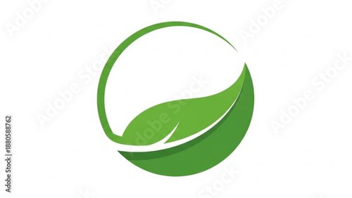 Green leaf logo on white background eco friendly symbol with curved lines and natural style