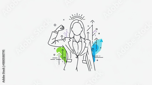 Confident businesswoman with rising graph and sunny outlook