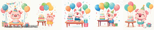 cute pig vector having a birthday