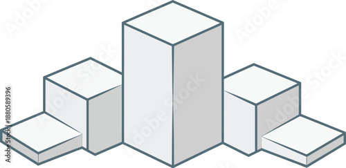 A simple isometric drawing of several white rectangular blocks of different sizes