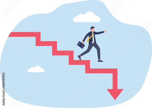 Businessman Walking Down Red Declining Stairs