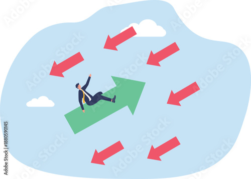 Businessman Falling from Clashing Red Arrows