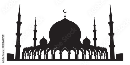 majestic mosque silhouette with multiple arches and minarets for elegant islamic backgrounds