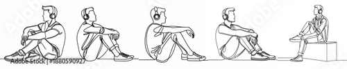line art of a man sitting listening to music with headphones