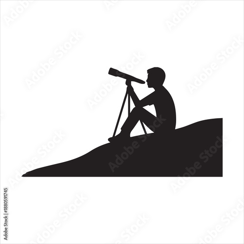 Silhouette man watches through a telescope vector illustration