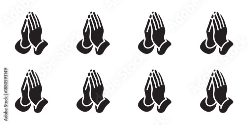 Black silhouette icons of praying hands held together in gesture of faith and religious hope