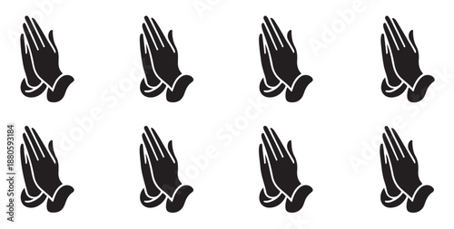 Praying hands icon set, folded hands in prayer for worship or religious graphic illustration