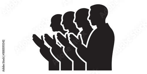 Muslim praying silhouette, muslim prayer symbol and islam worship sign with folded hands