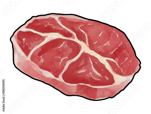Raw fresh red beef steak with white fat marbling an isolated watercolor illustration for cooking ingredients